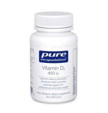 Витамин D3, Vitamin D3, Pure Encapsulations, поддержка для здоровья костей, груди, простаты, сердечно-сосудистой системы, толстой кишки и иммунитета, 400 МЕ, 120 капсул