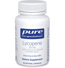 Ликопин, Lycopene, Pure Encapsulations, поддержка предстательной железы, клеток и желтого пятна, 20 мг, 60 капсул