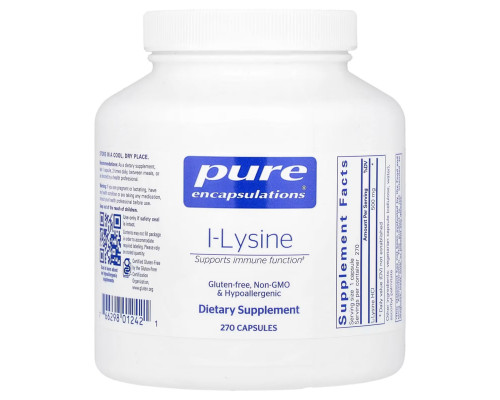 L-лизин HCl, l-Lysine, Pure Encapsulations, поддержка иммунитета, здоровья десен и губ, 500 мг, 270 капсул
