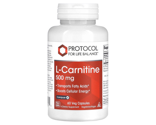 L-карнитин, L-Carnitine, Protocol for Life Balance, 500 мг, 60 вегетарианских капсул