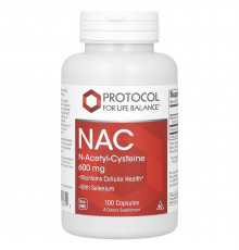 Ацетилцистеин, NAC N-Acetyl-Cysteine, Protocol for Life Balance, 600 мг, 100 капсул