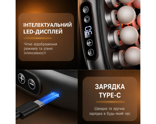 Перкусійний масажер Boostex Pro 8 з 8 головками для тіла та м'язів на акумуляторі з інфрачервоним підігрівом
