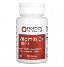 Витамин D3, Vitamin D3, Protocol for Life Balance, 1000 МЕ, 120 гелевых капсул