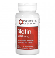 Биотин, Biotin, Protocol for Life Balance, 5000 мкг, 90 веганских капсул