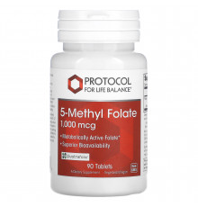 Метилфолат, 5-Methyl Folate, Protocol for Life Balance, 1000 мкг, 90 веганских таблеток