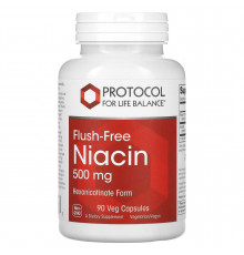 Ниацин, Flush-Free Niacin, Protocol for Life Balance, без покраснения, 500 мг, 90 веганских капсул