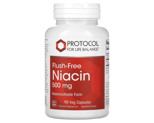 Ниацин, Flush-Free Niacin, Protocol for Life Balance, без покраснения, 500 мг, 90 веганских капсул