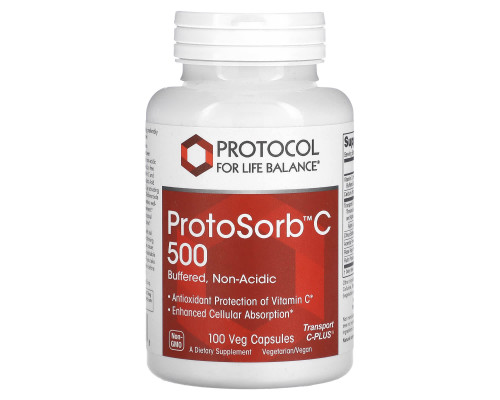 Вітамін С комплекс, ProtoSorbC 500, Protocol for Life Balance, буферизований, некислотний, 100 веганських капсул