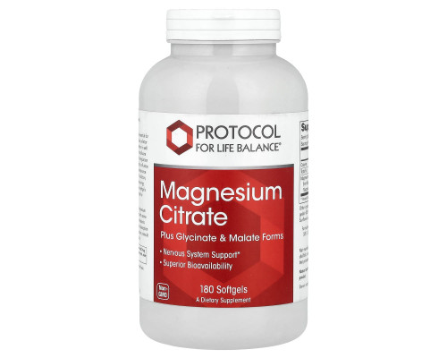 Магній цитрат, Magnesium Citrate, Protocol for Life Balance, 180 гелевих капсул (133 мг на капсулу)