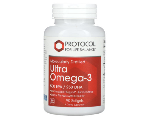 Омега-3 Ультра, Ultra Omega-3, Protocol for Life Balance, молекулярно-дистиллированная, 500 ЭПК/250 ДГК, 90 гелевых капсул
