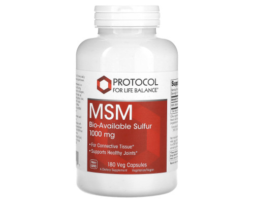 Метилсульфонилметан (МСМ), MSM, Protocol for Life Balance, 1000 мг, 180 веганских капсул