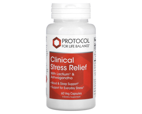 Ашваганда и Лактиум, Clinical Stress Relief, Protocol for Life Balance, клиническое снятие стресса, 60 вегетарианских капсул