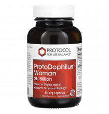 Пробиотики для женщин, ProtoDophilus Woman, Protocol for Life Balance, 20 млрд КОЕ, 50 веганских капсул