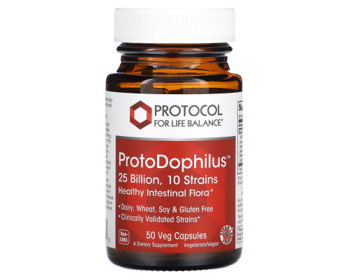 Пробіотики дофілус, ProtoDophilus, Protocol for Life Balance, 25 млрд КУО, 10 штамів, 50 веганських капсул