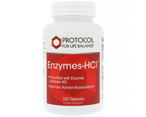 Ферменты бетаин гидрохлорида, Enzymes-HCI, Protocol for Life Balance, 120 капсул