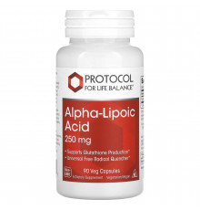 Альфа-ліпоєва кислота, Alpha-Lipoic Acid, Protocol for Life Balance, 250 мг, 90 веганських капсул