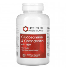 Глюкозамин и хондроитин с МСМ, Glucosamine & Chondroitin with MSM, Protocol for Life Balance, поддержка суставов, 180 капсул