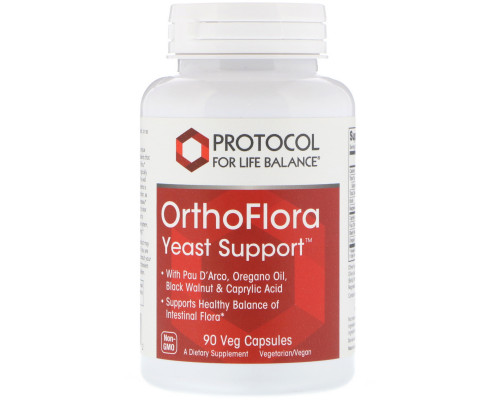 Поддержка кишечной микрофлоры, OrthoFlora Yeast Support, Protocol for Life Balance, 90 вегетарианских капсул
