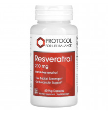 Ресвератрол, Resveratrol, Protocol for Life Balance, 200 мг, 60 веганских капсул