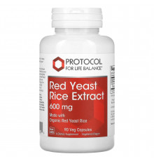 Красный дрожжевой рис, Red Yeast Rice Extract, Protocol for Life Balance, экстракт, 600 мг, 90 веганских капсул
