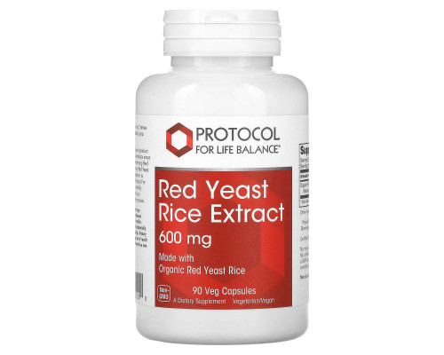 Красный дрожжевой рис, Red Yeast Rice Extract, Protocol for Life Balance, экстракт, 600 мг, 90 веганских капсул