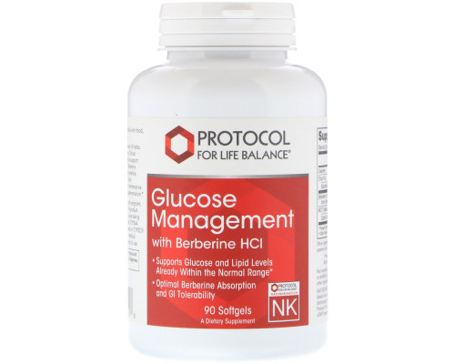 Регулирование уровня глюкозы с берберин гидрохлоридом, Glucose Management, Protocol for Life Balance, 90 капсул