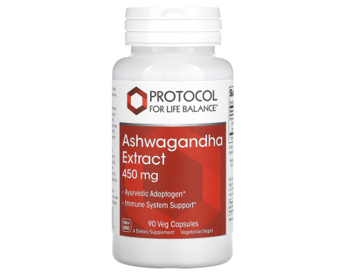 Ашваганда, Ashwagandha, Protocol for Life Balance, экстракт, 450 мг, 90 растительных капсул