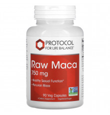 Мака перуанская, Raw Maca, Protocol for Life Balance, сырая, 750 мг, 90 веганских капсул