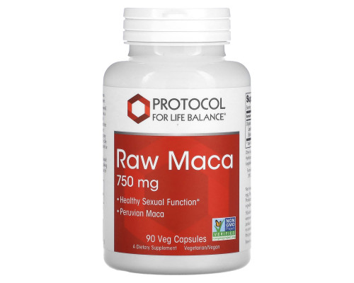 Мака перуанская, Raw Maca, Protocol for Life Balance, сырая, 750 мг, 90 веганских капсул