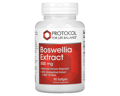 Босвеллия, Boswellia Extract, Protocol for Life Balance, экстракт, 500 мг, 90 гелевых капсул