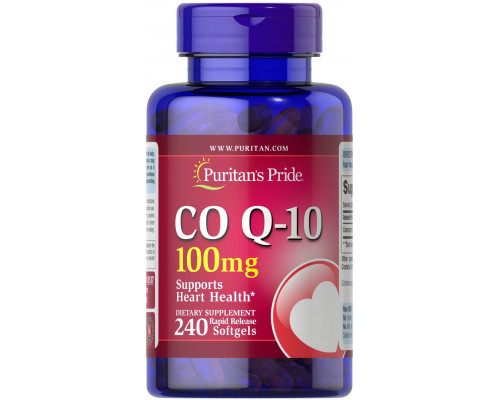 Коэнзим Q10, CO Q-10, Puritan's Pride, 100 мг, 240 гелевых капсул быстрого высвобождения