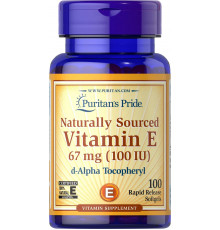 Витамин Е, Natural Vitamin E, Puritan's Pride, 67 мг (100 МЕ), 100% натурального происхождения, 100 гелевых капсул