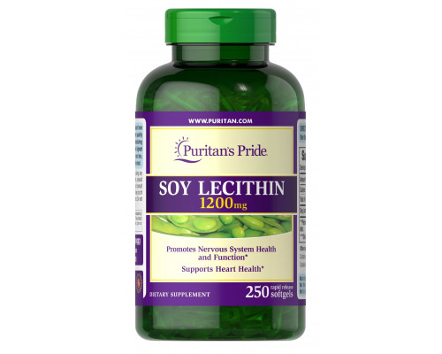 Лецитин из сои, Soy Lecithin, Puritan's Pride, 1200 мг, 250 гелевых капсул