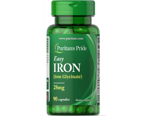 Железо, Easy Iron (Glycinate), Puritan's Pride, 28 мг, 90 гелевых капсул