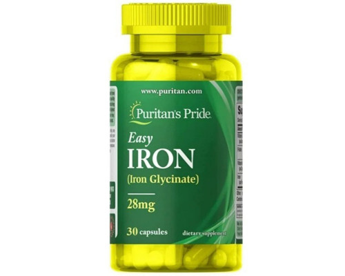 Железо, Easy Iron (Glycinate), Puritan's Pride, 28 мг, 30 гелевых капсул