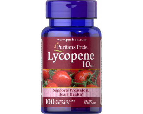 Ликопин, Lycopene, Puritan's Pride, 10 мг, 100 гелевых капсул быстрого высвобождения