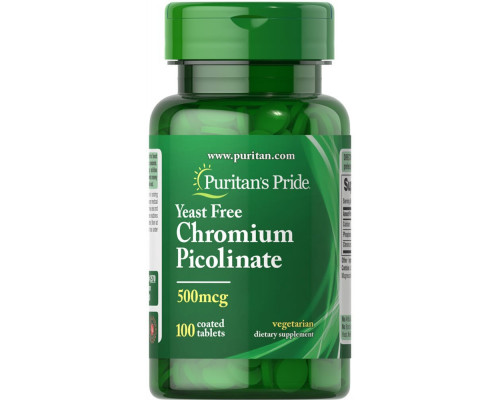 Пиколинат хрома, Chromium Picolinate, Puritan's Pride, без дрожжей, 500 мкг, 100 таблеток