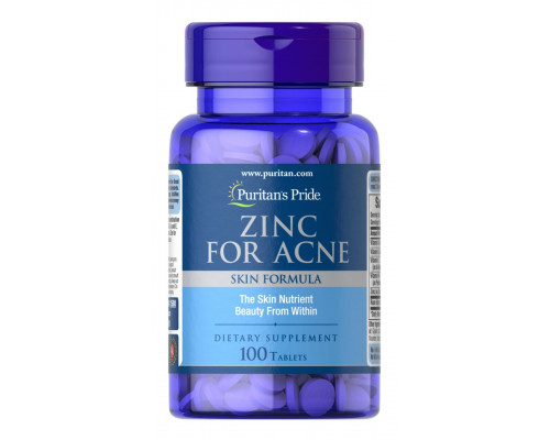 Цинк от прыщей, Zinc for Acne, Puritan's Pride, 100 таблеток