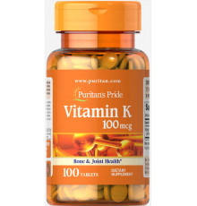 Витамин К, Vitamin K, Puritan's Pride, 100 мкг, 100 таблеток