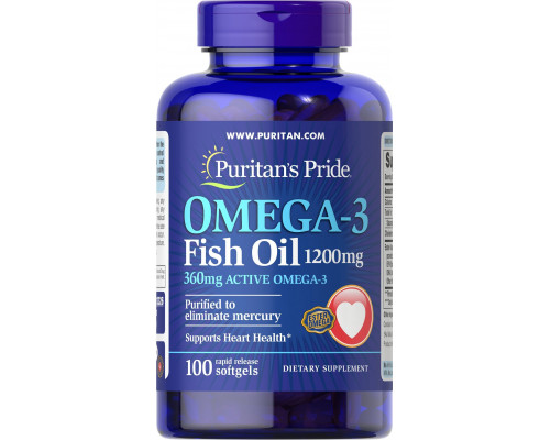 Омега-3 рыбий жир, Omega-3 Fish Oil, Puritan's Pride, 1200 мг, 360 мг активного, 100 гелевых капсул