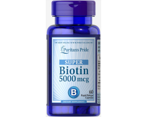 Биотин, Super Biotin, Puritan's Pride, 5000 мкг, 60 капсул
