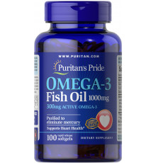 Омега-3 рыбий жир, Omega-3 Fish Oil, Puritan's Pride, 1000 мг, 300 мг активного, 100 капсул
