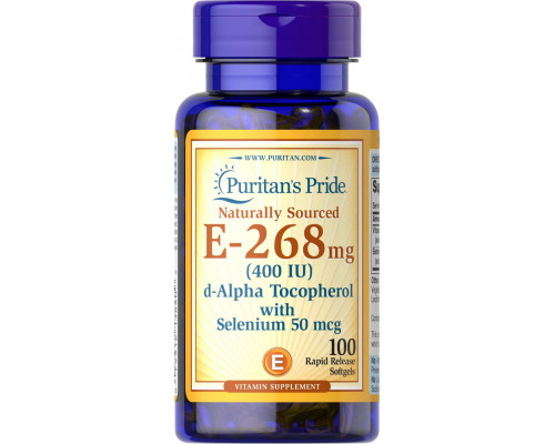 Витамин Е с селеном, Vitamin E, Puritan's Pride, 400 МЕ, натуральный, 100 гелевых капсул