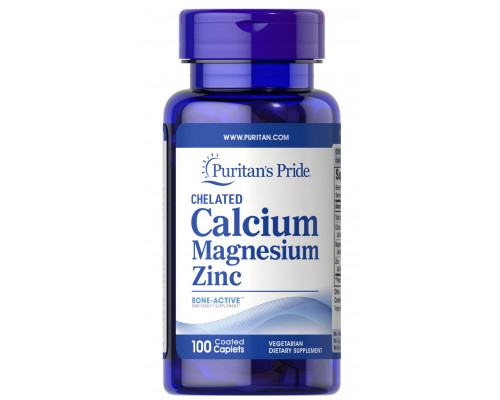 Кальций магний цинк, Chelated Calcium Magnesium Zinс, Puritan's Pride, 100 каплет