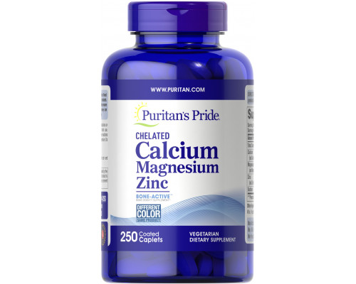 Кальций Магний Цинк хелат, Chelated Calcium Magnesium Zinс, Puritan's Pride, 250 каплет