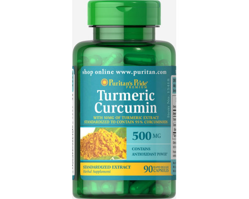 Куркумин, Turmeric Curcumin, Puritan's Pride, 500 мг, 90 капсул