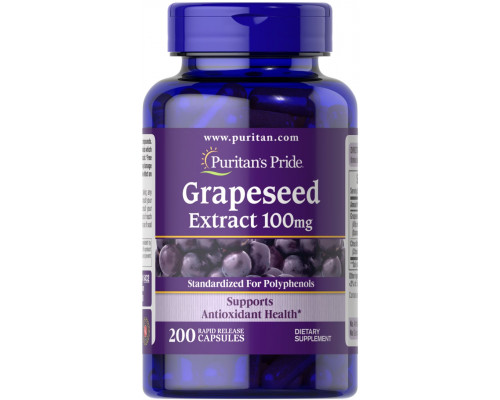 Экстракт виноградных косточек, Grapeseed Extract, Puritan's Pride, 100 мг, 200 капсул