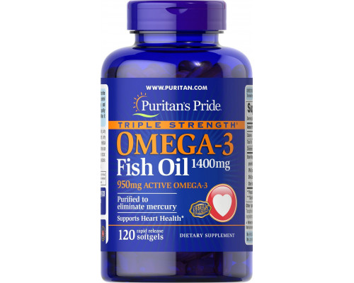Омега-3 рыбий жир, Omega-3 Fish Oil, Puritan's Pride, 1400 мг (950 мг активного омега-3), 120 гелевых капсул