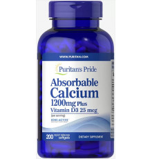 Кальций и витамин D3, Absorbable Calcium with Vitamin D3, Puritan's Pride, 1200 мг/1000 МЕ, 200 гелевых капсул