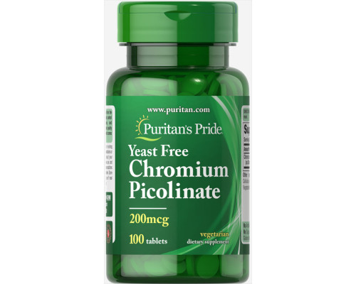 Хром пиколинат, Chromium Picolinate, Puritan's Pride, без дрожжей, 200 мкг, 100 таблеток